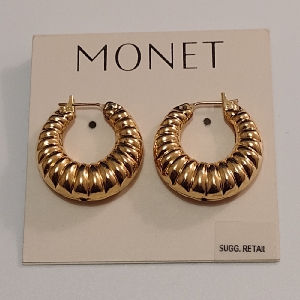 Monet Shrimp Hoop Pierced Stud Gold Tone Earrings
